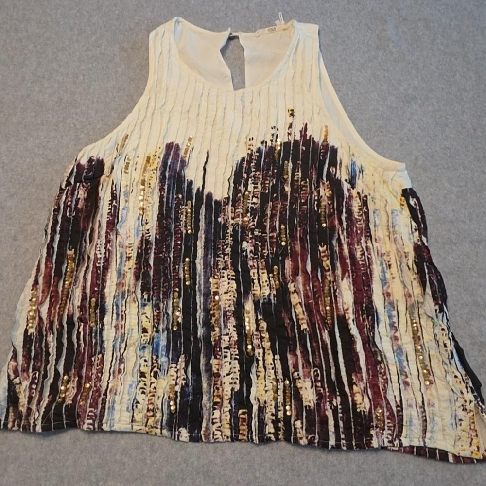Floreat Tank Top‎ Womens 12 Multicolor Sequin Pleated Scoop Party Blouse READ